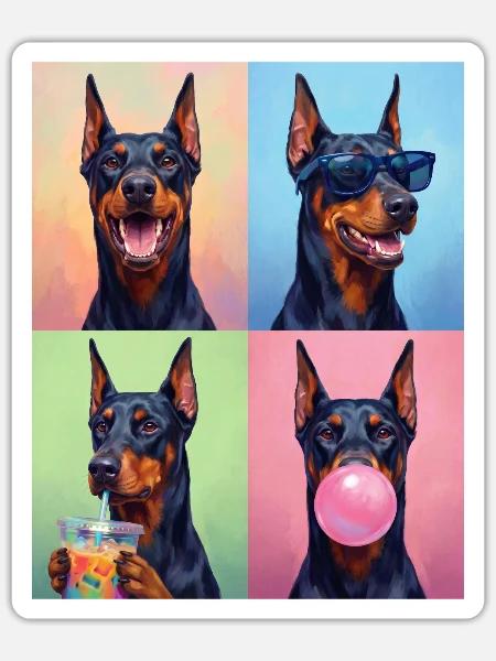 Hunde Dobermann Hund - Sticker Größe S (10 x 10 cm) - Mattweiß
