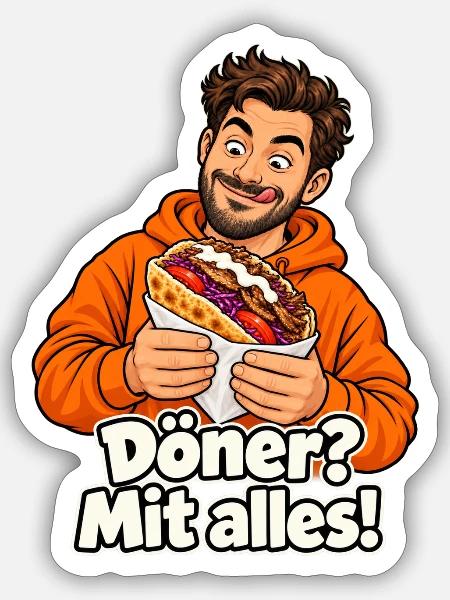 Döner mit alles - Sticker Größe S (10 x 10 cm) - Mattweiß