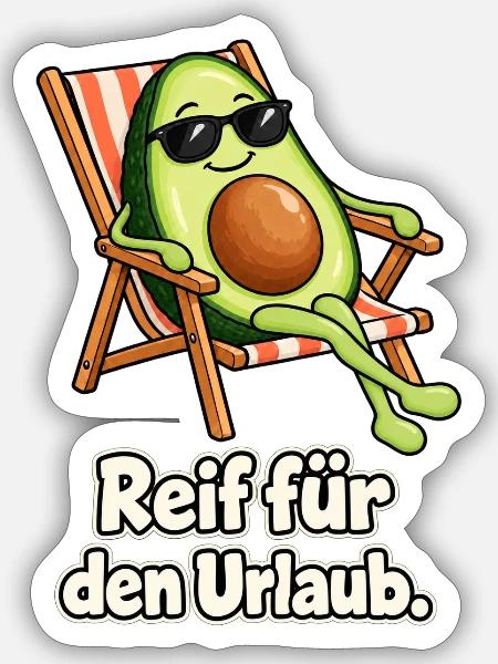 Avocado im Urlaub - Sticker Größe S (10 x 10 cm) - Mattweiß