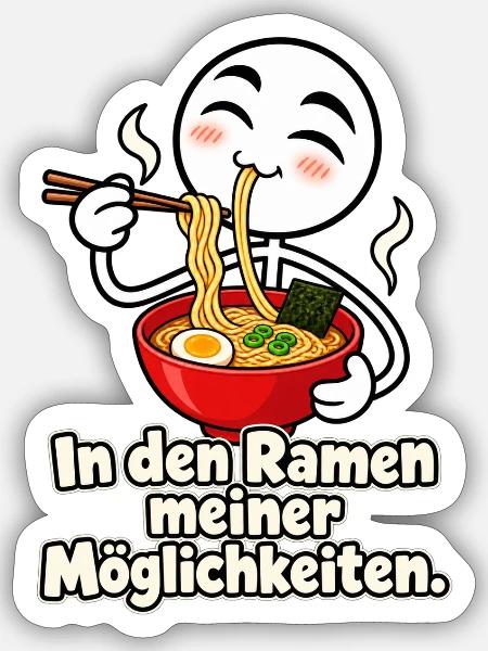 Ramen-Wortspiel – Strichmännchen - Sticker Größe S (10 x 10 cm) - Mattweiß