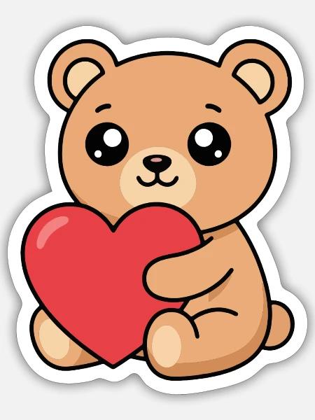 Kuschelbär mit Herz - Sticker Größe S (10 x 10 cm) - Mattweiß