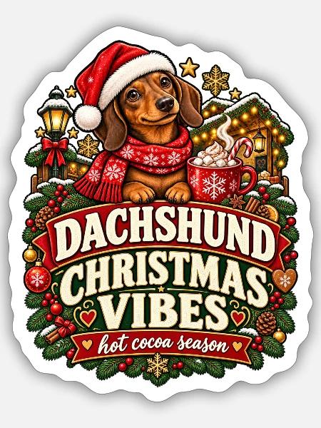 Christmas Dachshund - Sticker Größe S (10 x 10 cm) - Mattweiß