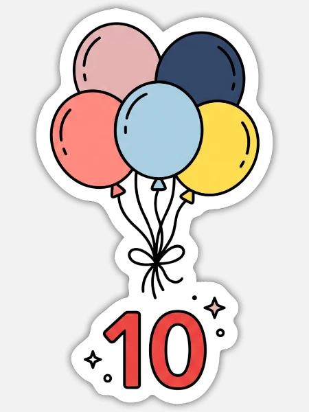10 Geburtstag-Luftballons Kinder-T-Shirt - Sticker Größe S (10 x 10 cm) - Mattweiß