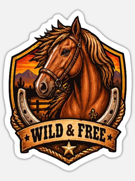 Wild & Free Pferde Shield Motiv - Sticker Größe S (10 x 10 cm) - Mattweiß