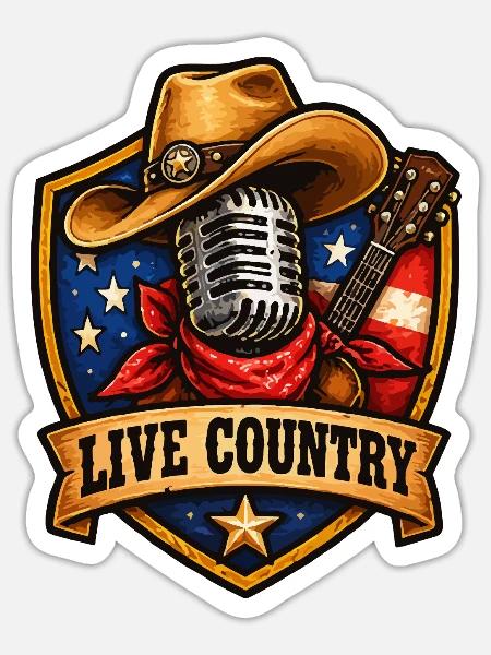 Live Country Shield Musikkultur - Sticker Größe S (10 x 10 cm) - Mattweiß