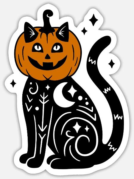 Halloween Katze Kürbiskostüm - Mit Sternen - Sticker Größe S (10 x 10 cm) - Mattweiß