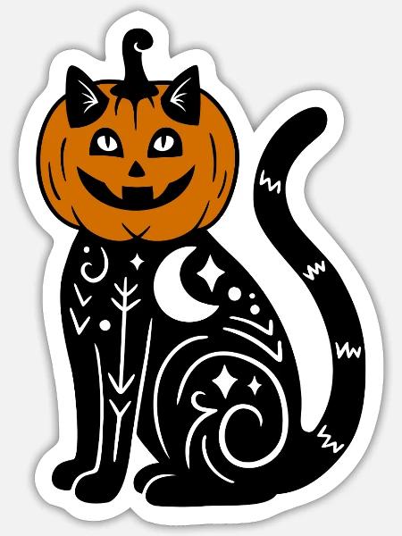Halloween Katze Kürbiskostüm - Sticker Größe S (10 x 10 cm) - Mattweiß