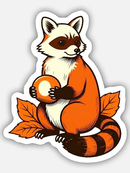 Waschbär mit Kastanie - Sticker Größe S (10 x 10 cm) - Mattweiß