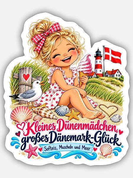 Dünenmädchen Dänemark-Glück - Sticker Größe S (10 x 10 cm) - Mattweiß
