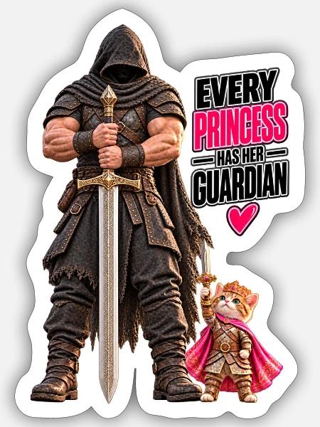 Knight Kitten Wächter - Sticker Größe S (10 x 10 cm) - Mattweiß