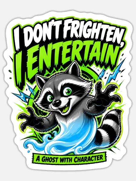 Waschbär unterhält: Geist mit Charakter - Sticker Größe S (10 x 10 cm) - Mattweiß