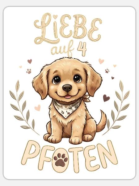 Liebe auf 4 Pfoten, niedlicher Hund - Sticker Größe S (10 x 10 cm) - Mattweiß