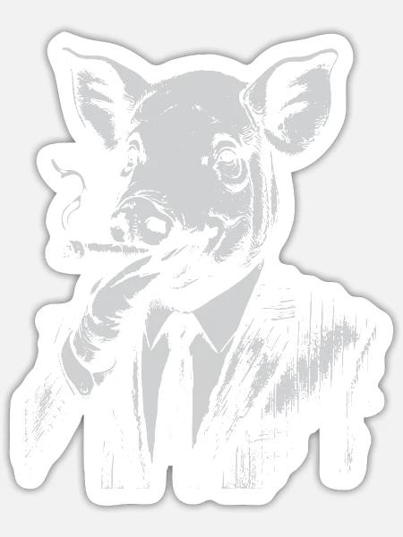 Schweinerauchen im Anzug - Sticker Größe S (10 x 10 cm) - Mattweiß