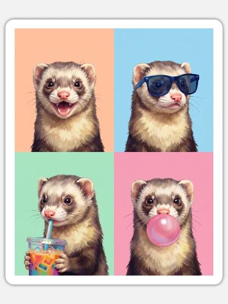 Ferret Frettchen - Sticker Größe S (10 x 10 cm) - Mattweiß