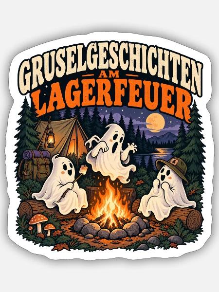 Gruselgeschichten am Lagerfeuer - Sticker Größe S (10 x 10 cm) - Mattweiß