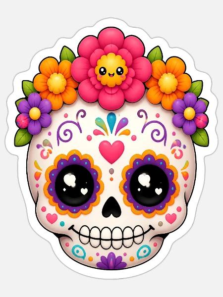 Halloween Sugar Skull Sugarskull kawaii - Sticker Größe S (10 x 10 cm) - Mattweiß