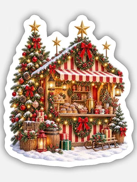 Weihnachtsmarkt-Chalet - Sticker Größe S (10 x 10 cm) - Mattweiß