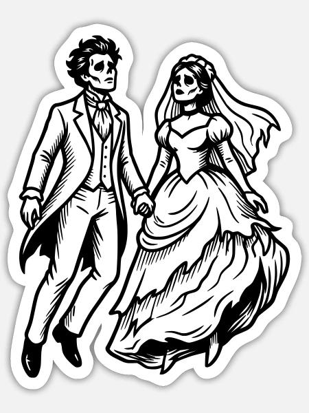 Goth Brautpaar - Sticker Größe S (10 x 10 cm) - Mattweiß