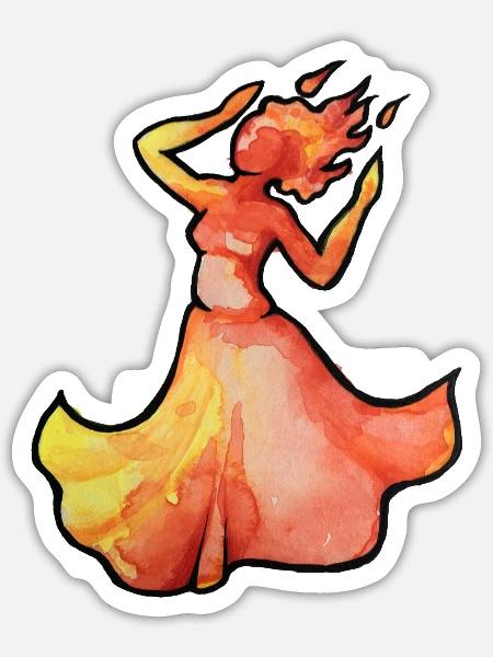 Flammentänzerin Aquarell - Sticker Größe S (10 x 10 cm) - Mattweiß