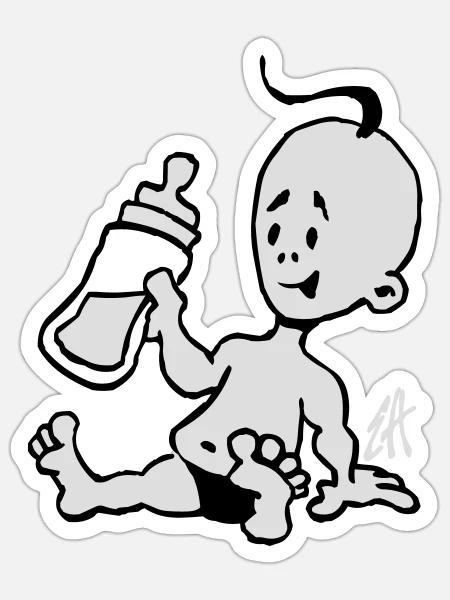 Baby with a milk bottle - Sticker size S (10 x 10 cm) - white matte