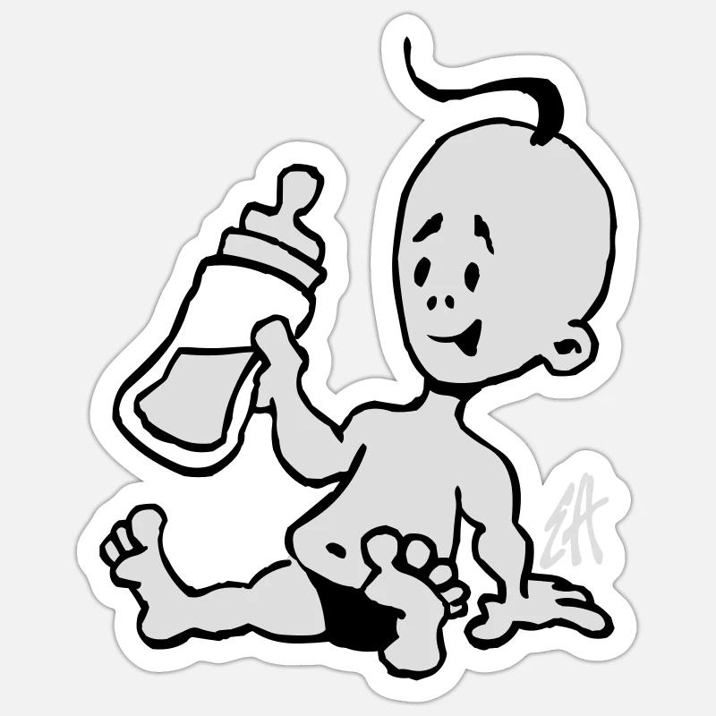 Baby mit einer Milchflasche - Sticker Größe S (10 x 10 cm) - Mattweiß