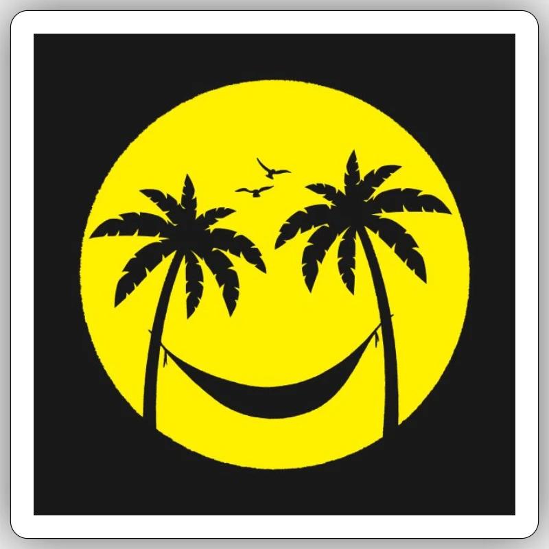 Soleil Tropical Hamac Palmier - Sticker taille S (10 x 10 cm) - blanc mat