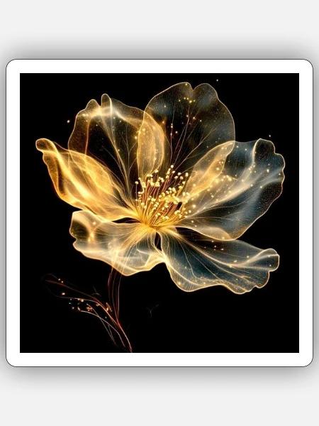 Goldene auf schwarzer leuchtender Blume - Sticker Größe S (10 x 10 cm) - Mattweiß