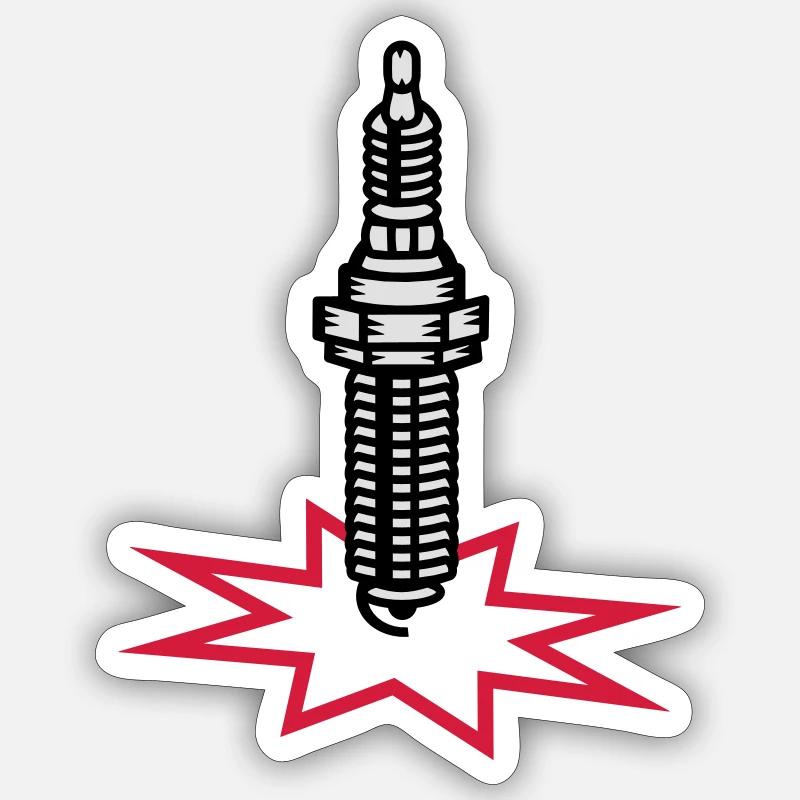 A spark plug with spark Sticker size S (10 x 10 cm)
