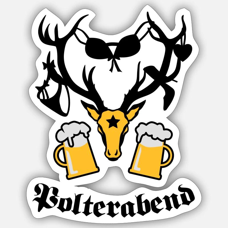 Hirsch Polterabend JGA Bier - Sticker size S (10 x 10 cm) - white matte
