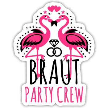 Braut Party Crew JGA Flamingos Eheringe Diamant - Sticker Größe S (10 x 10 cm) - Mattweiß - Vorne