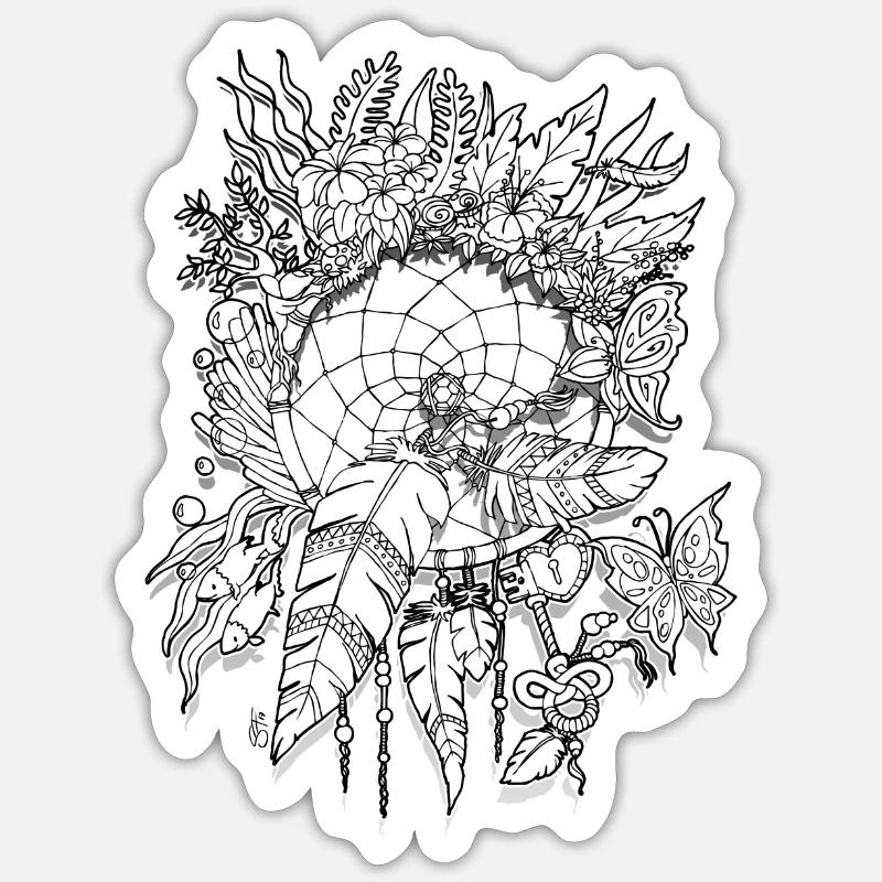 Dreamcatcher black n white - Sticker Größe S (10 x 10 cm) - Mattweiß