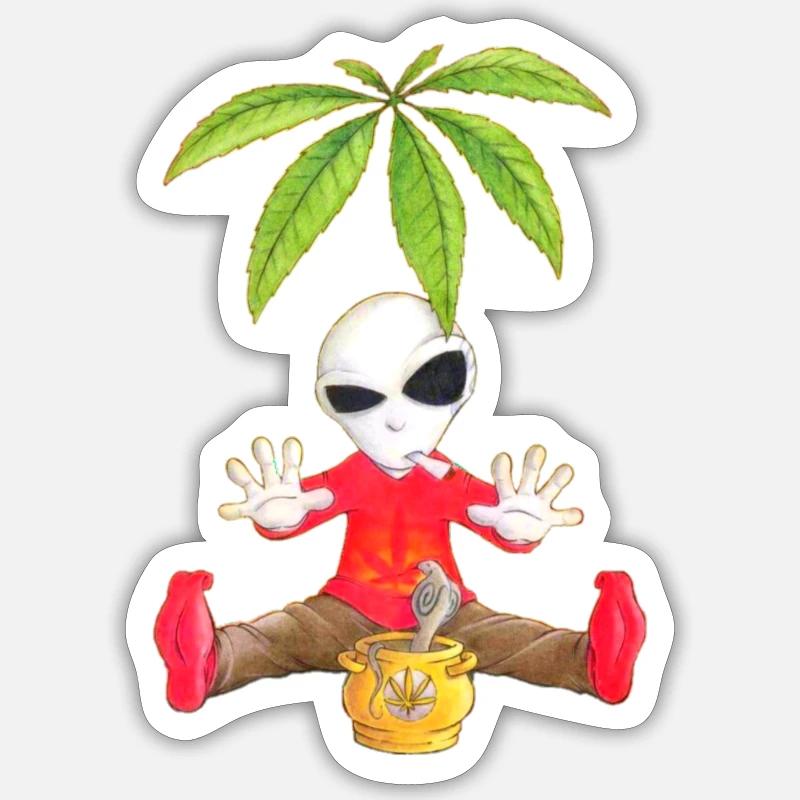 Alien de chanvre - Sticker taille S (10 x 10 cm) - blanc mat