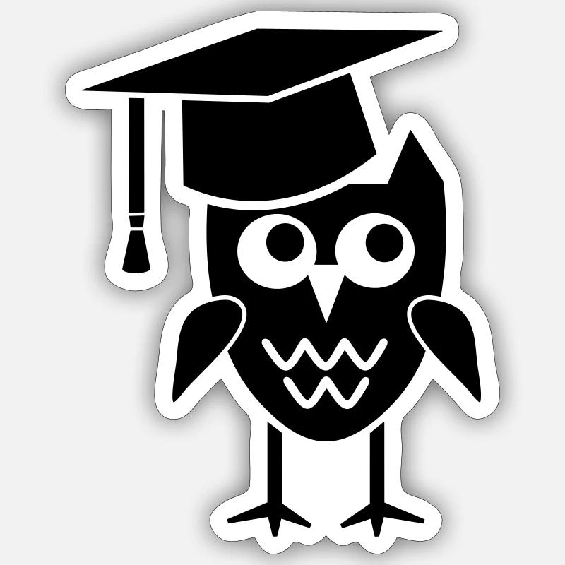 Eule mit Doktorhut Geschenk Promotion Dissertation - Sticker Größe S (10 x 10 cm) - Mattweiß