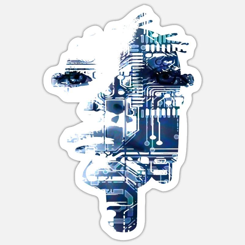 Futuristisches Maschinen Computer Gesicht - scifi - Sticker Größe S (10 x 10 cm) - Mattweiß