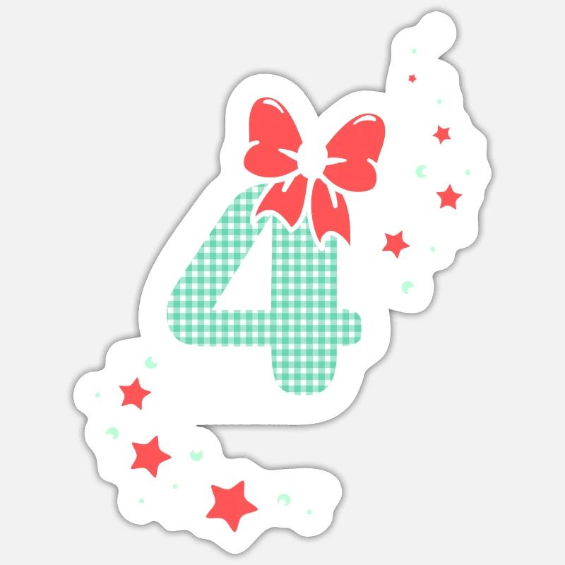 Vier 4. Geburtstag Mädchen 4 mit Schleife Nummer - Sticker Größe S (10 x 10 cm) - Mattweiß
