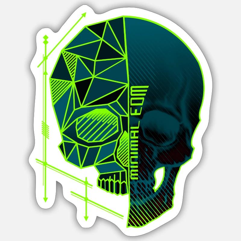 Polygone de crâne EDM minimal - Sticker taille S (10 x 10 cm) - blanc mat