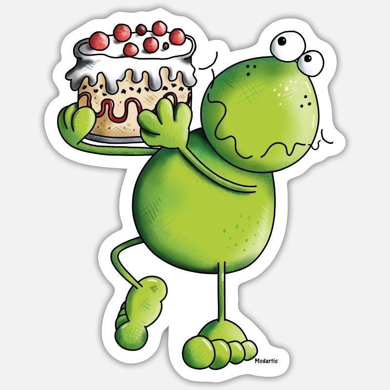 Grenouille avec gâteau - Sticker taille S (10 x 10 cm) - blanc mat