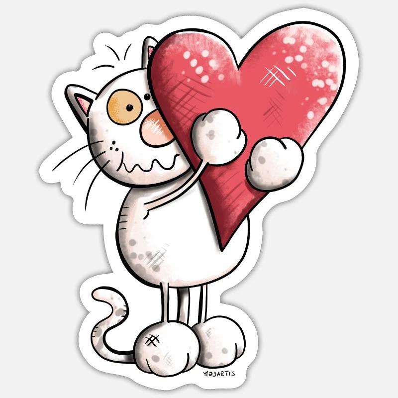 Gatto con il cuore - Sticker formato S (10 x 10 cm) - bianco opaco