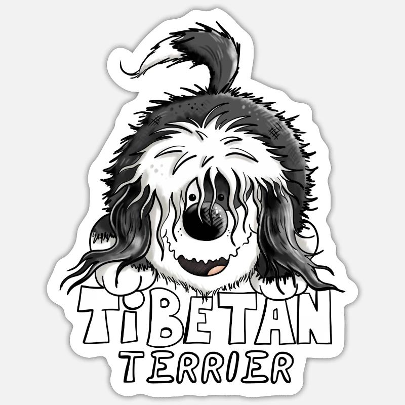 Mignon Terrier tibétain - Sticker taille S (10 x 10 cm) - blanc mat