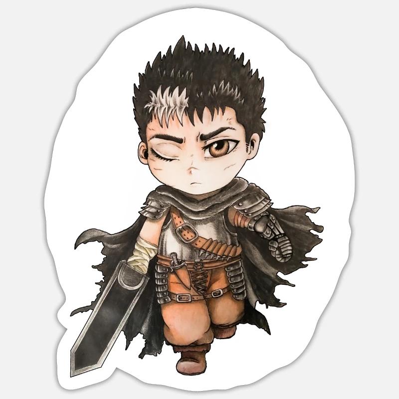 Anime Chibi Guts Berserk - Sticker taille S (10 x 10 cm) - blanc mat