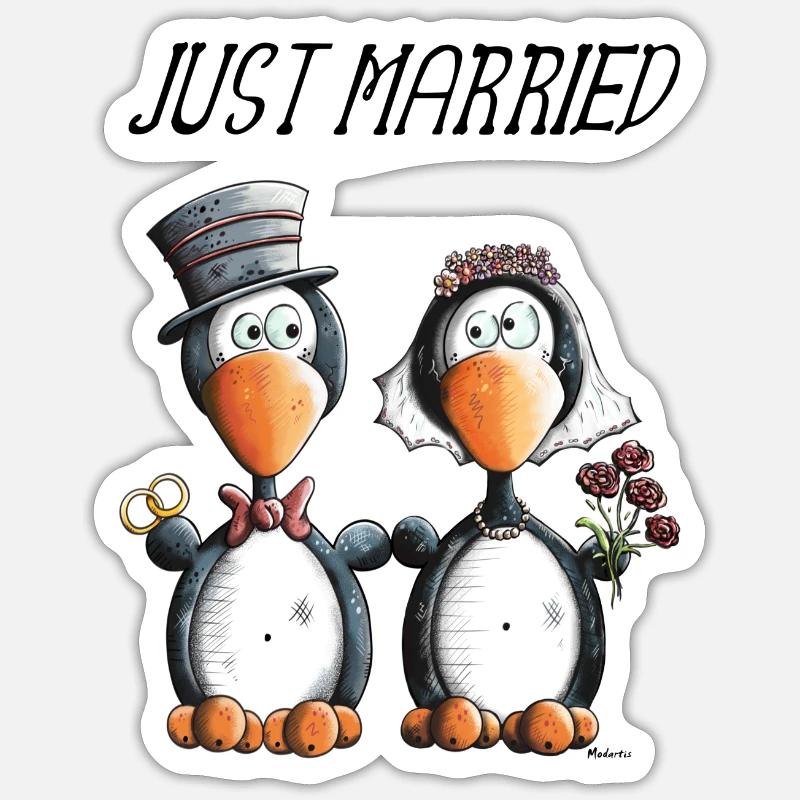 Just Married Penguins - Sticker size S (10 x 10 cm) - white matte