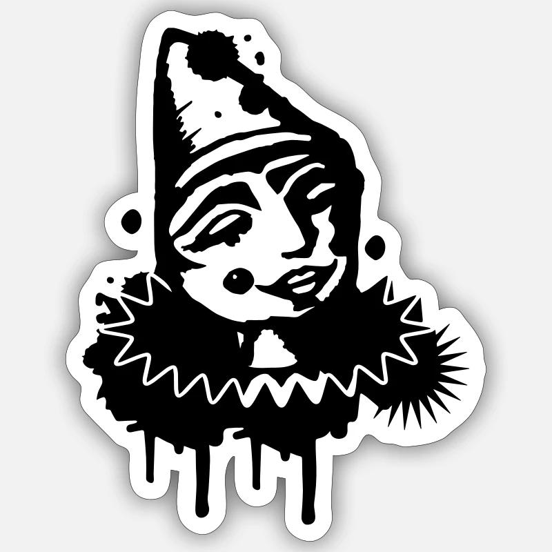 Portrait d’un clown mélancolique en graffitis - Sticker taille S (10 x 10 cm) - blanc mat