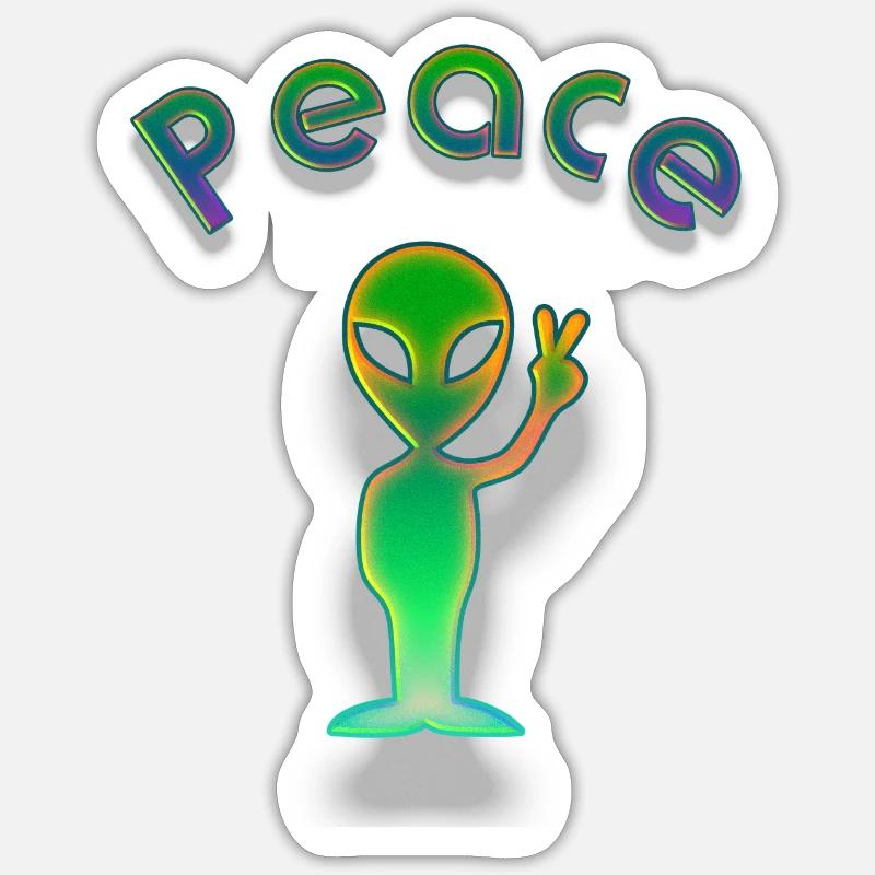 Peace Alien - Sticker Größe S (10 x 10 cm) - Mattweiß