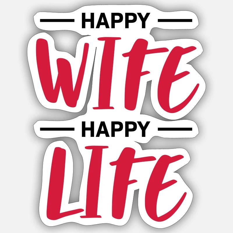FEMME HEUREUSE, VIE HEUREUSE - Sticker taille S (10 x 10 cm) - blanc mat