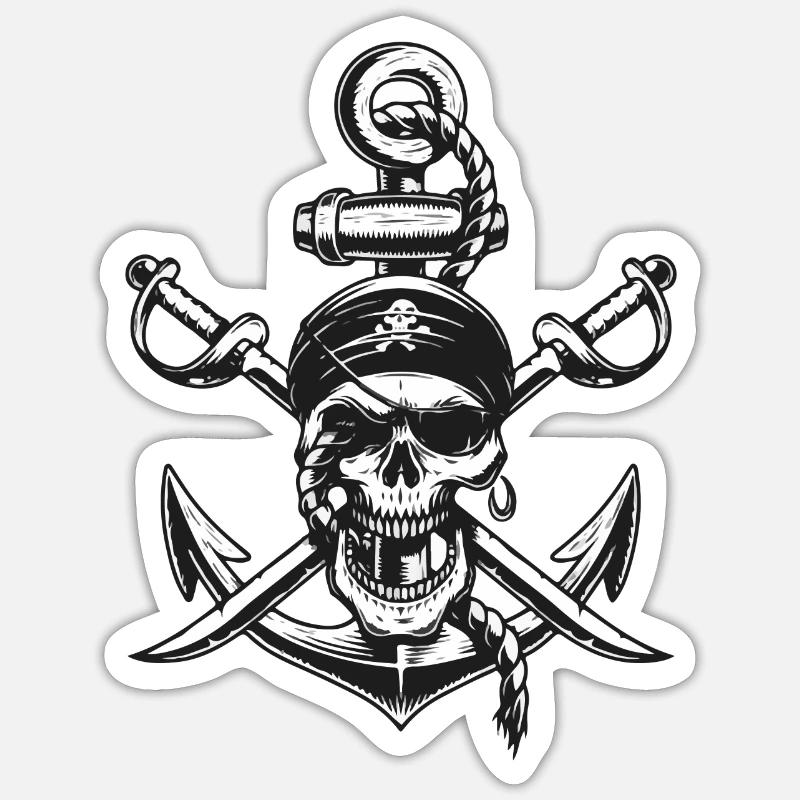 AnkerSkull FatMonkeyDesigns - Sticker taille S (10 x 10 cm) - blanc mat