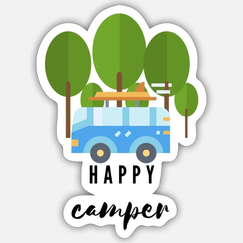 happy camper - road trip - - Sticker size S (10 x 10 cm) - white matte