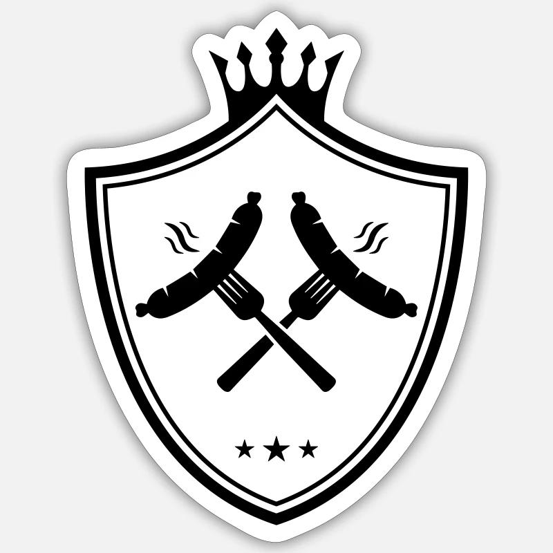 bratwurst symbol wappen wurst currywurst - Sticker Größe S (10 x 10 cm) - Mattweiß