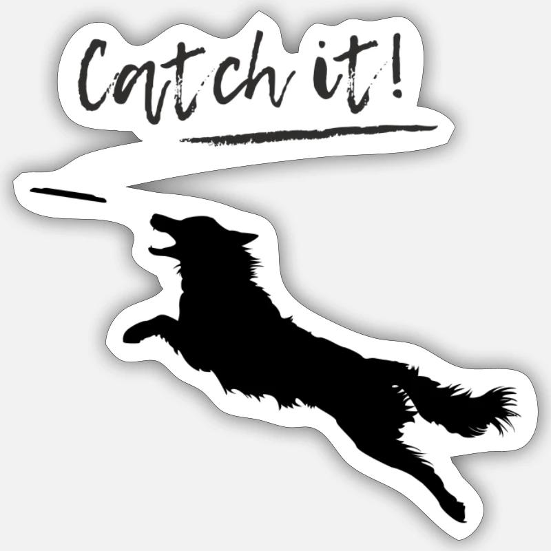 Catch it! Disc dog design - Sticker size S (10 x 10 cm) - white matte
