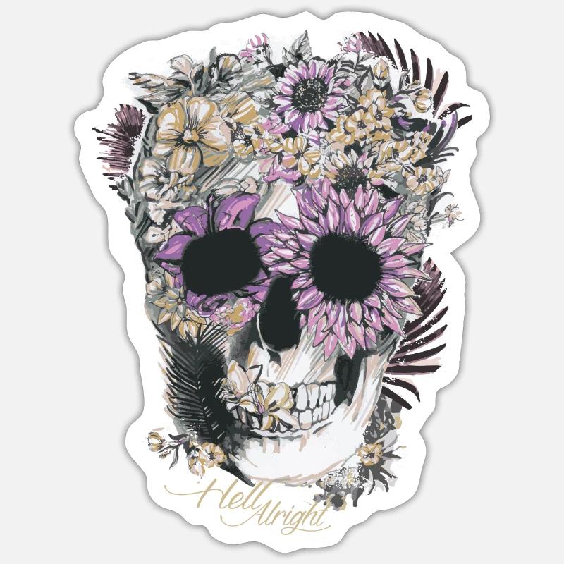 Crâne de fleur - Sticker taille S (10 x 10 cm) - blanc mat