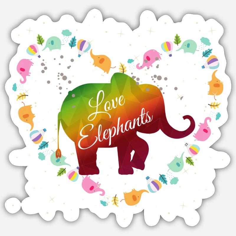 Rainbow Elephant Heart Design - Sticker size S (10 x 10 cm) - white matte
